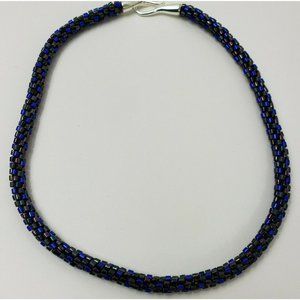 Handmade Unique Woven Glass Seed Beaded 20" Necklace Blue Gray Color